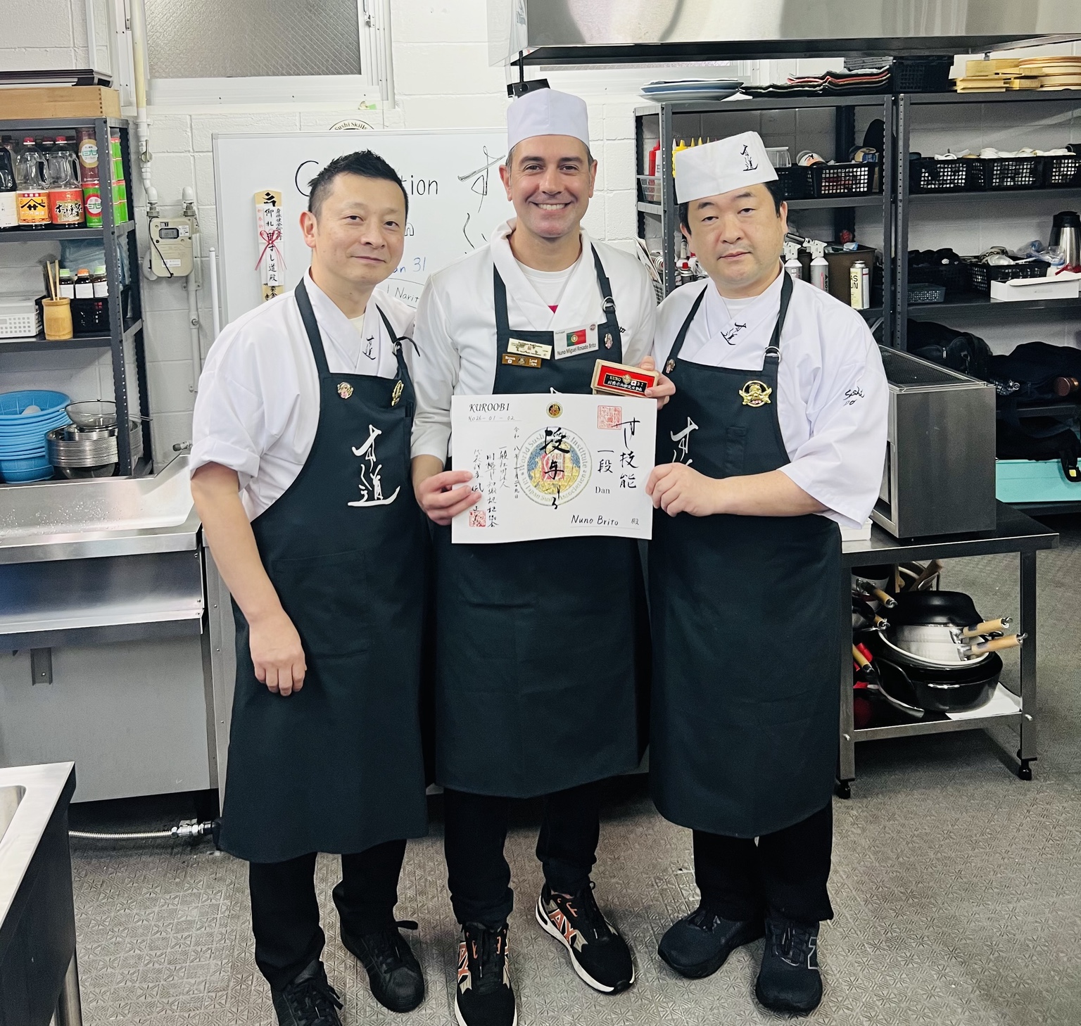 Chef Nuno Brito com a certificação japonesa de primeiro Dan